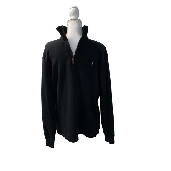 Polo Ralph Lauren Mens Pullover Sweatshirt Embroidered 1/4 Zip Black Size Large - Picture 1 of 5